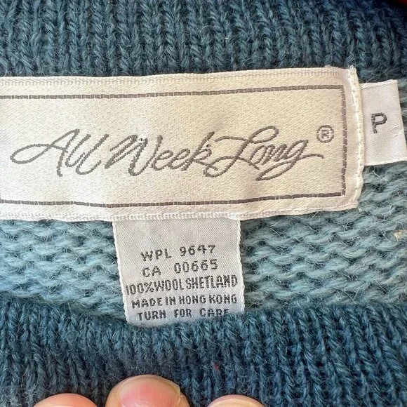 All Week Long Shetland Wool Sweater Vintage Size P Chunky Granny Cottagecore - Picture 6 of 6